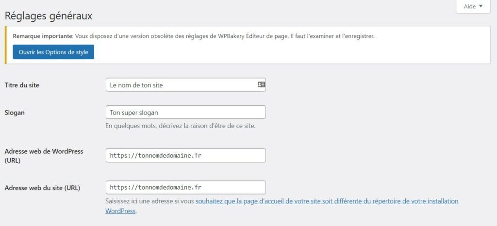 general wordpress settings