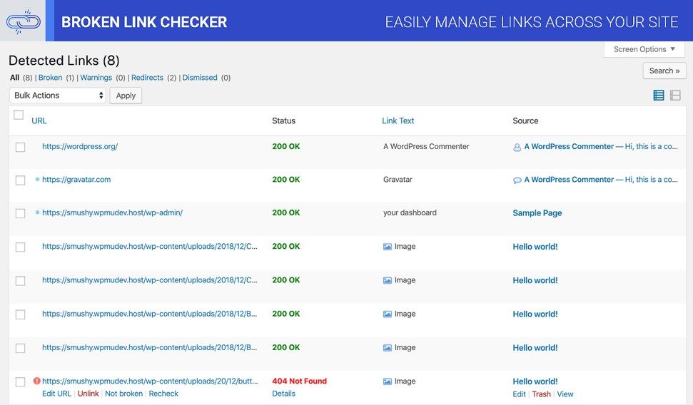 brokenlinkchecker interface