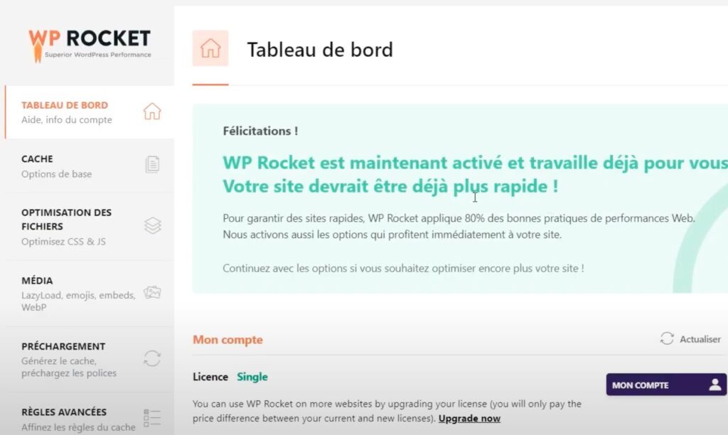 wp rocket interface