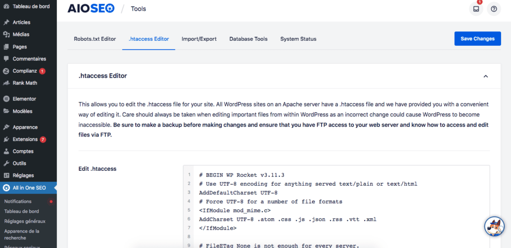 htaccess editor all in one seo