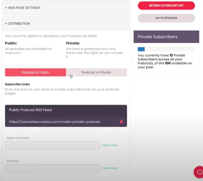 castos private podcasts
