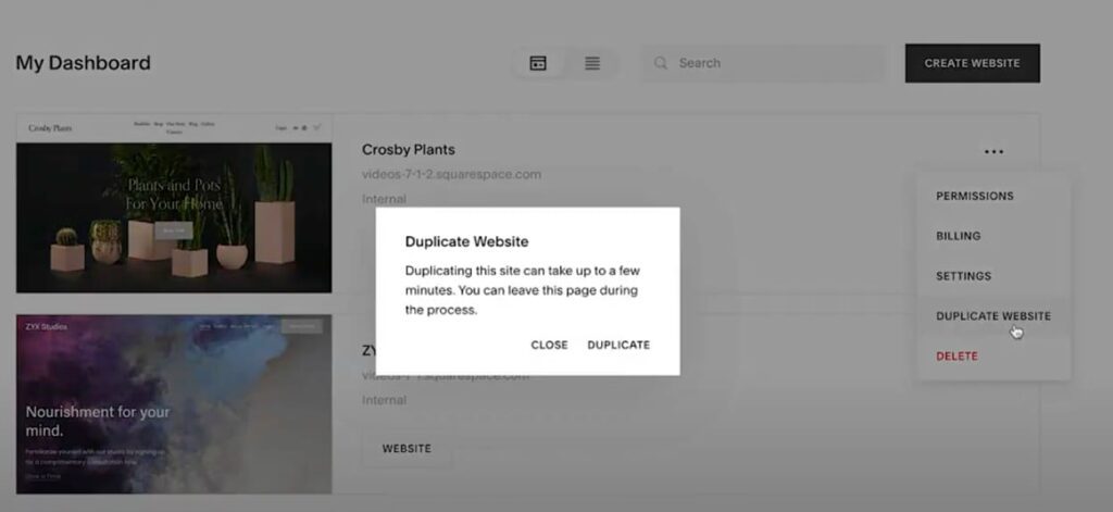 squarespace duplication function